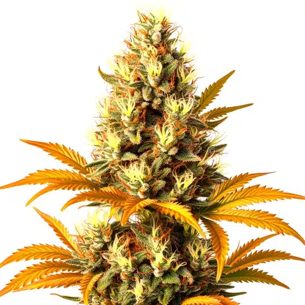 Alien Technology Regular cannabis bud with dense green nugs, orange pistils, and frosty trichomes.