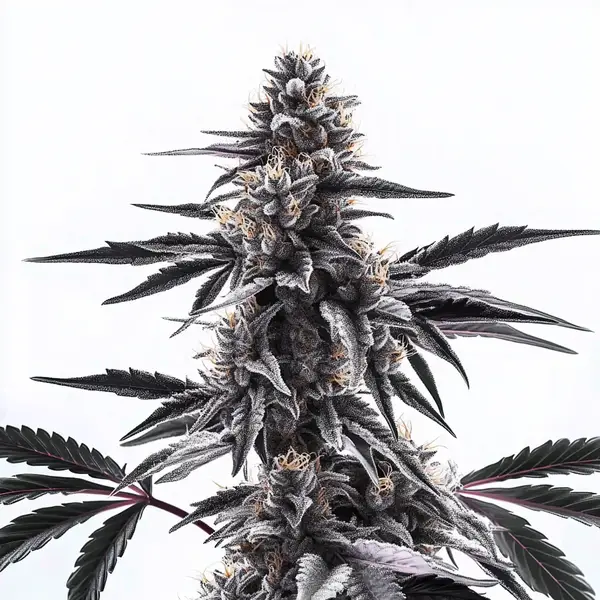 Dark purple cannabis bud with frosty trichomes, highlighting the Sweet Black Rose Regular strain.