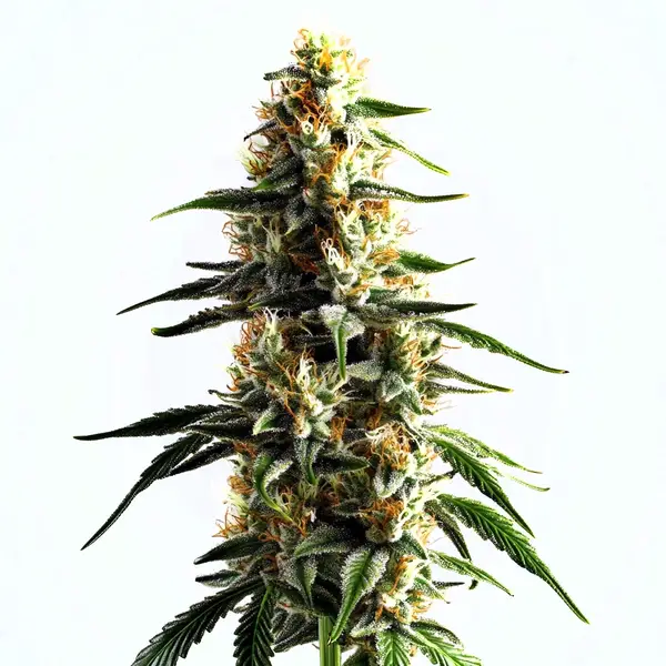 Cake Batter cannabis strain with dense, frosty buds and orange pistils, showcasing its trichome-rich surface.