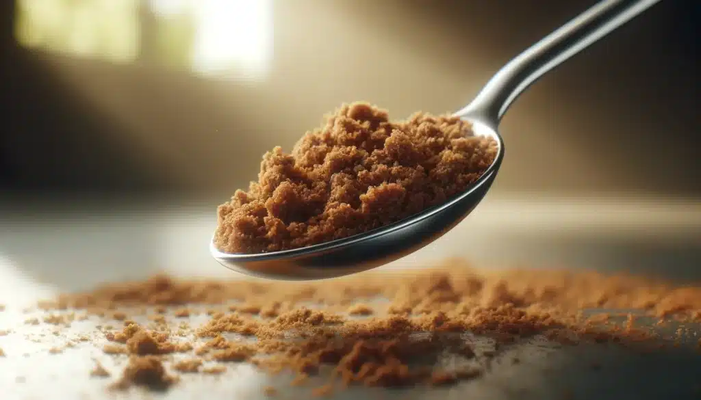 A close-up of a spoonful of bubble hash, highlighting its rich texture
