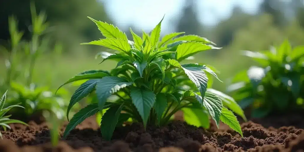 Healthy cannabis plant with lush green leaves growing in fertile soil, representing the robust genetics of incredible cannabis strains.