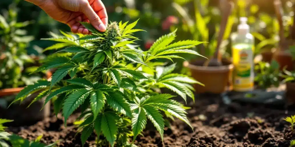 Pre-mixed soil for autoflowers Cannabis plant growing with various soil components and nutrients, demonstrating ideal conditions for autoflower cultivation.