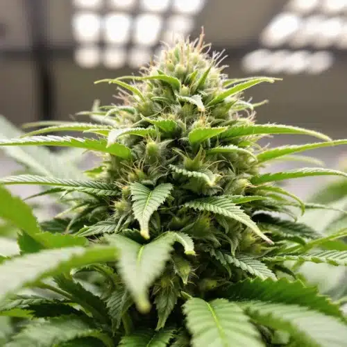 A close-up of cannabis buds showing early signs of flowering during the vegetative stage, potentially from accidental flowering.
