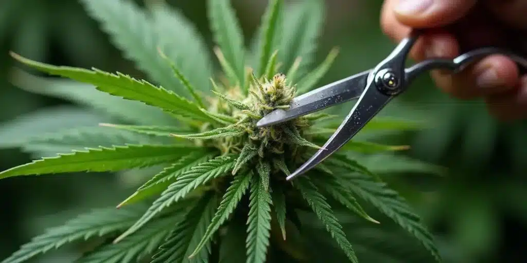 Cannabis plant with dense buds suitable for growing in humid conditions.