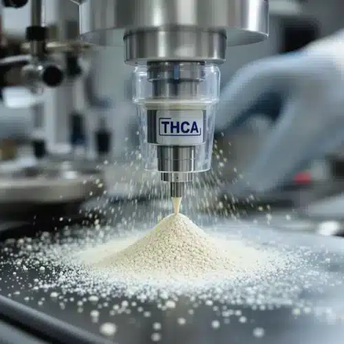 Detailed view of the THCA badder extraction process in a clean lab setting, showcasing precision and solvent-free techniques.