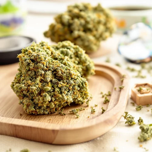 THCA smalls displayed on a tray, showcasing their premium quality and appeal.