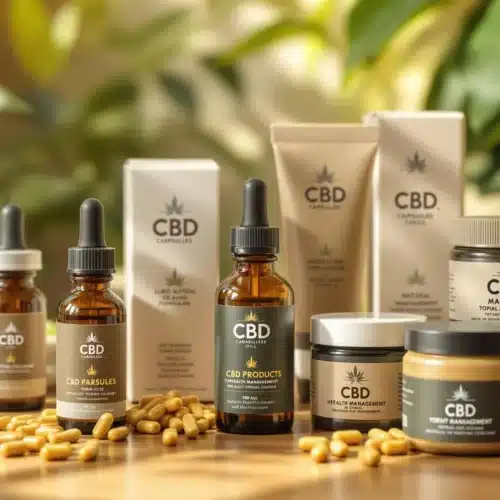 Various CBD products, including oils and creams, for hemorrhoid relief and health management.