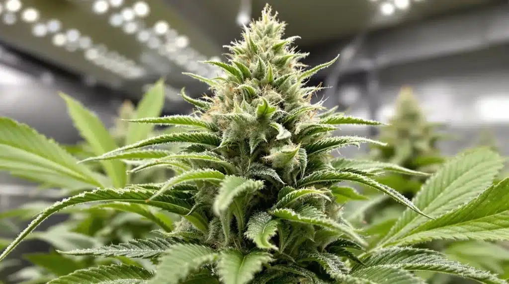 Gorilla Glue Auto plant thriving with ideal temp and humidity for autoflowers under LED lights.