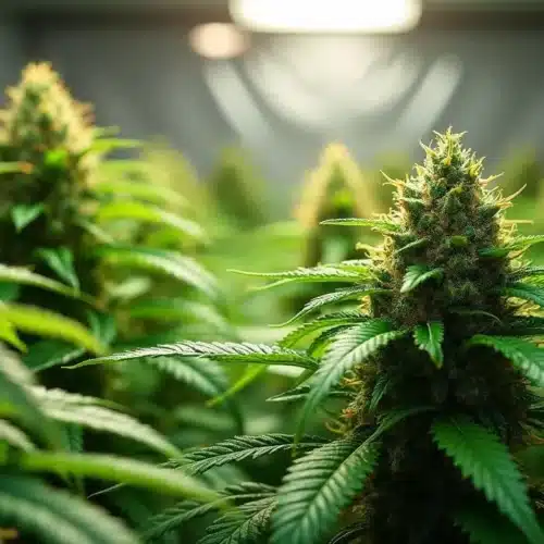 Mature cannabis cola with dense buds, 7 weeks into flowering.