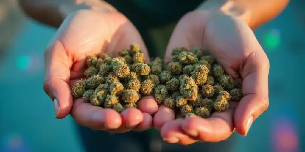 Hände mit Cannabissamen