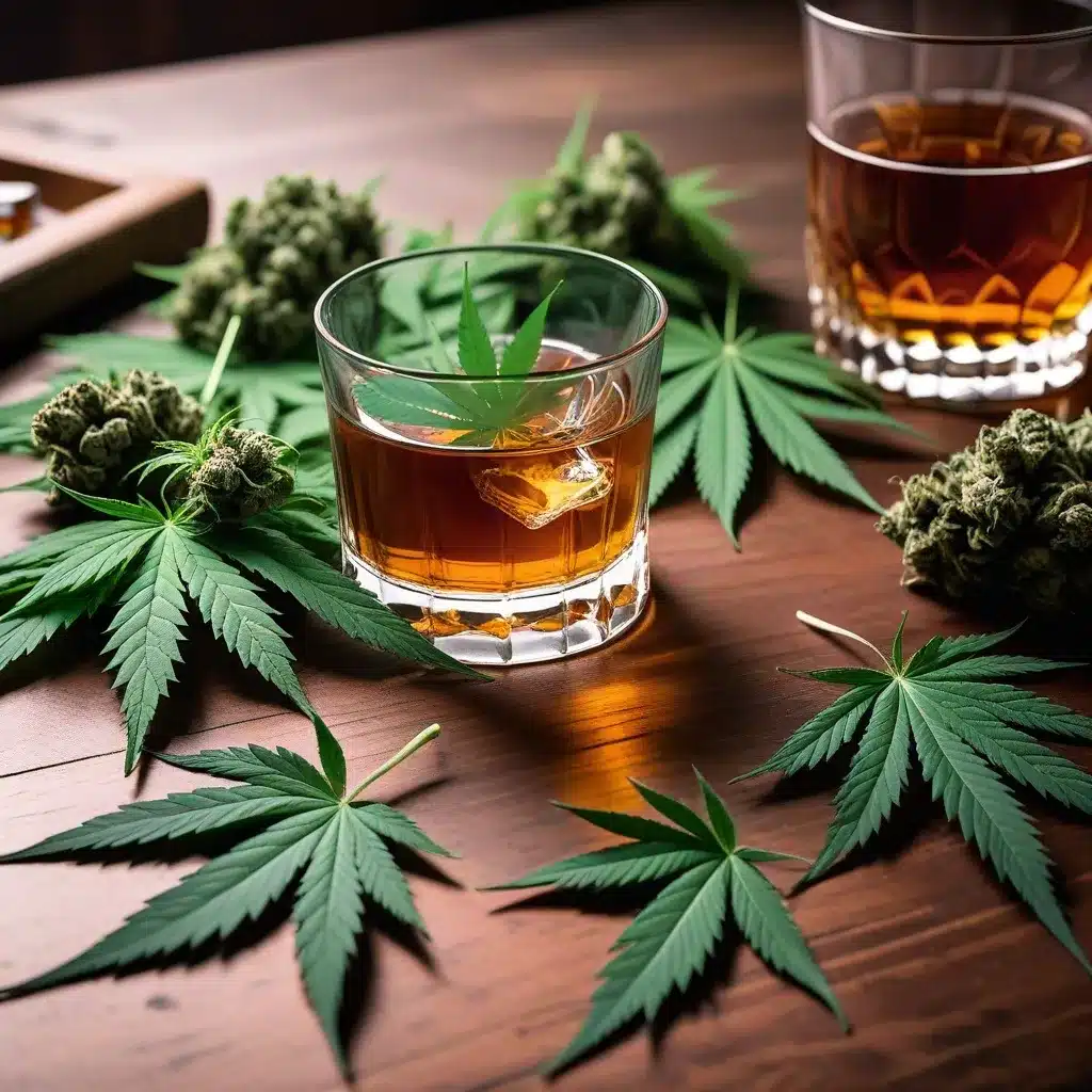 Close-up of a person holding a glass of wine in one hand and a cannabis joint in the other, representing alcohol vs. cannabis.