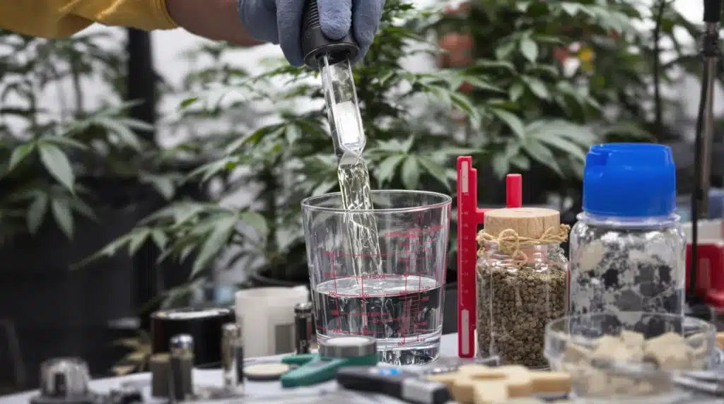 Organic and synthetic nutrients displayed for autoflower cultivation.