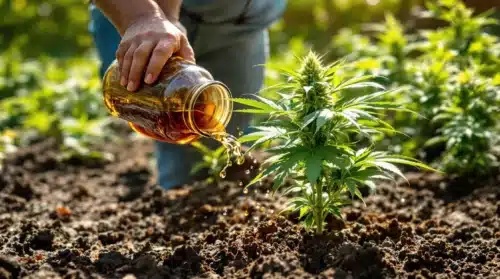 Applying the best compost tea for flowering cannabis to promote healthy bud growth and nutrient-rich soil.