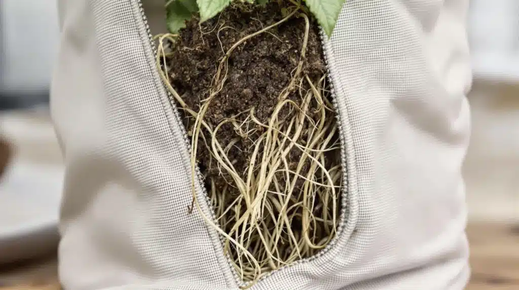 Roots in fabric pot for best pot size autoflower results.