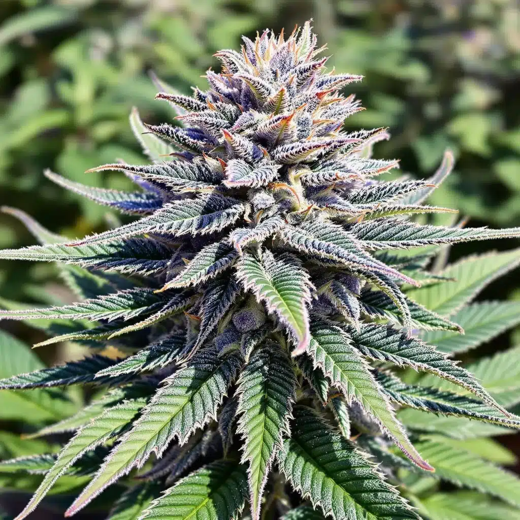 Blueberry cannabis seeds yielding a robust plant with dense, resinous buds and vibrant green foliage under the sun.
