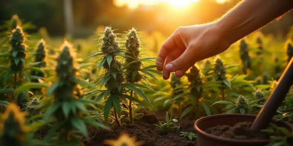 hand harvesting autoflowering cannabis plants
