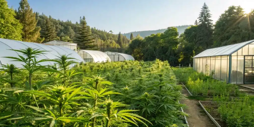 Sustainable cannabis cultivation showcasing healthy plants used for lung cancer treatment support.