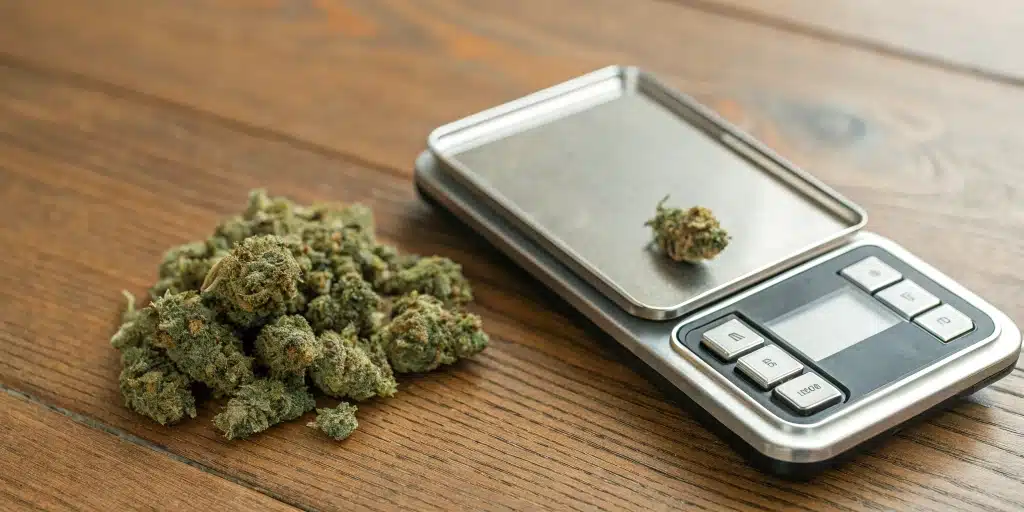 Analog scale for weighing weed with cannabis, demonstrating accurate measurement.