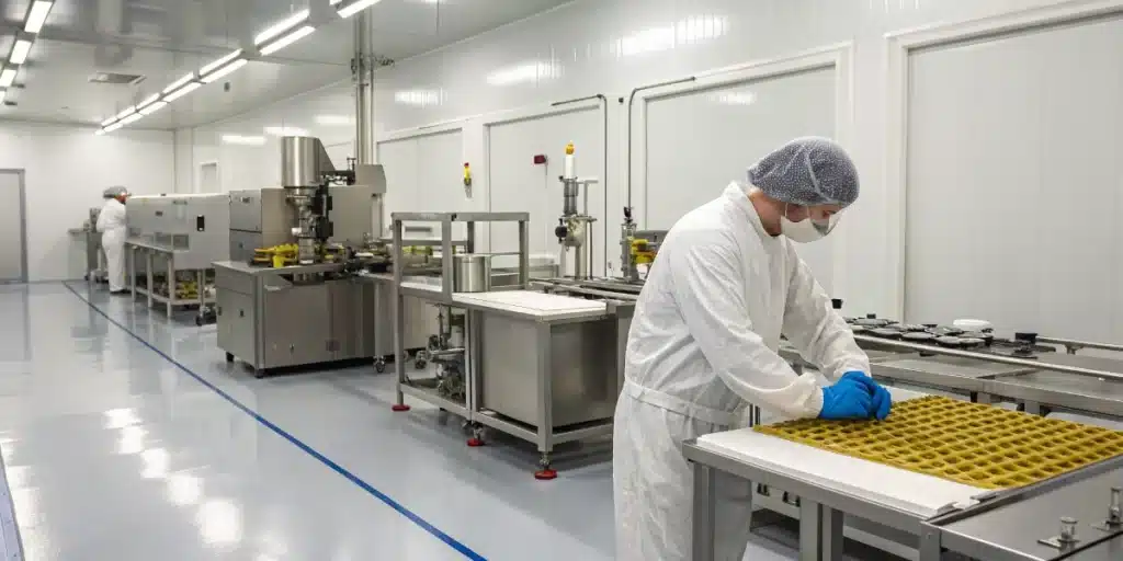 Realistic image of a cannabis oil extraction room with modern machinery and a skilled operator focused on quality extraction.