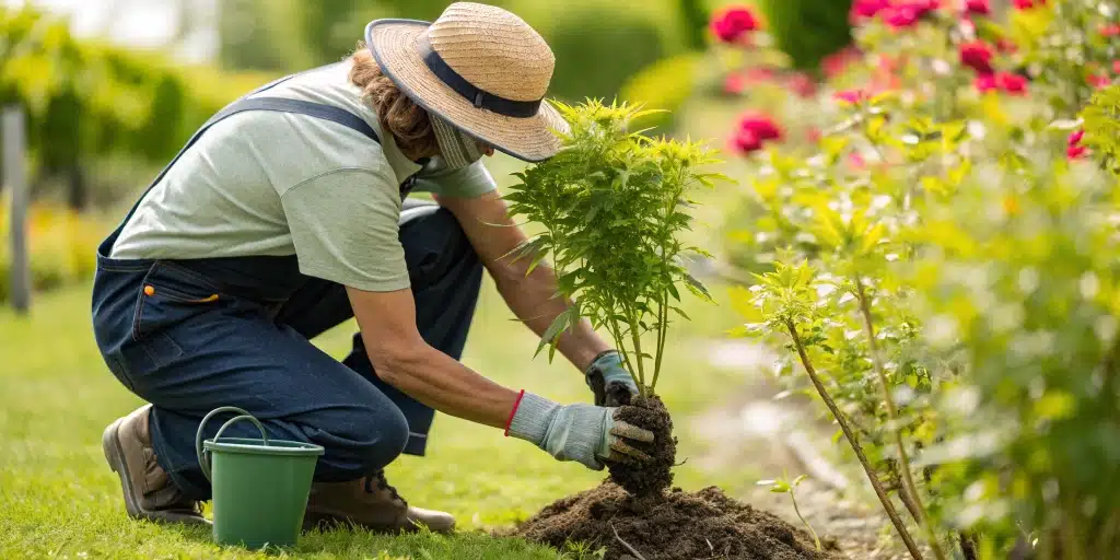 Gardener applying plant rooter to boost nutrient uptake and strengthen plant roots.