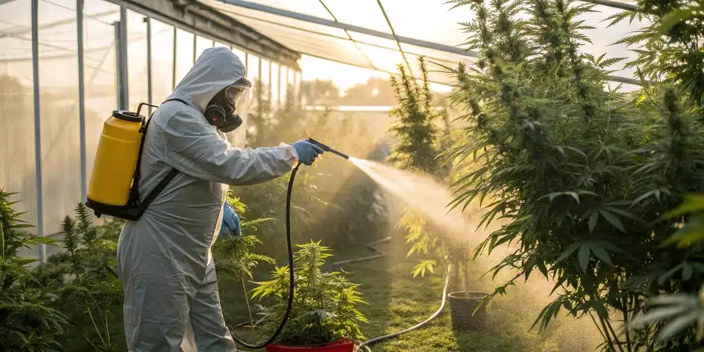 Effective outdoor bud rot prevention using organic fungicide and proper airflow in a cannabis garden.