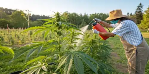 A vibrant cannabis garden treated with natural methods to show how to get rid of whiteflies outdoors effectively.