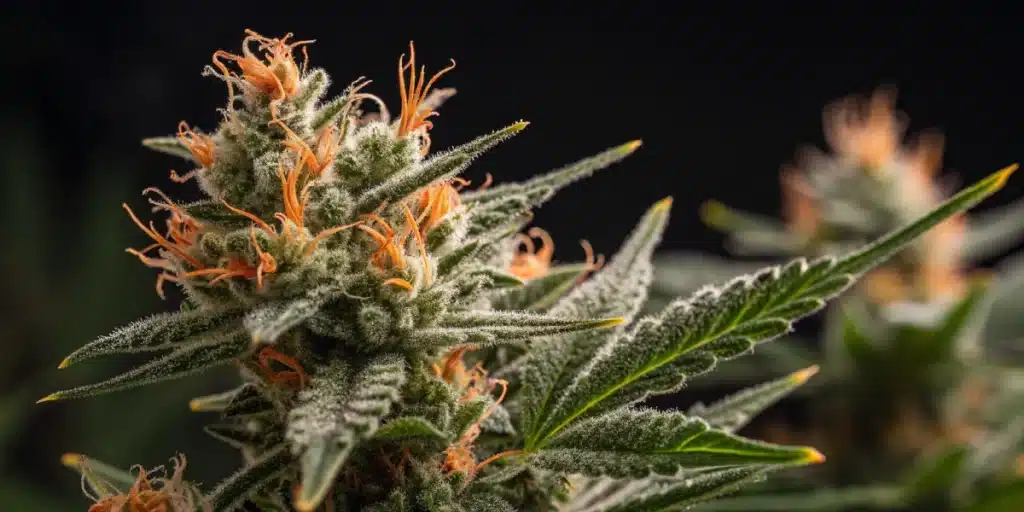 Amnesia × AK47 Strain plant growing indoors under LED lighting, surrounded by healthy flowering cannabis plants.