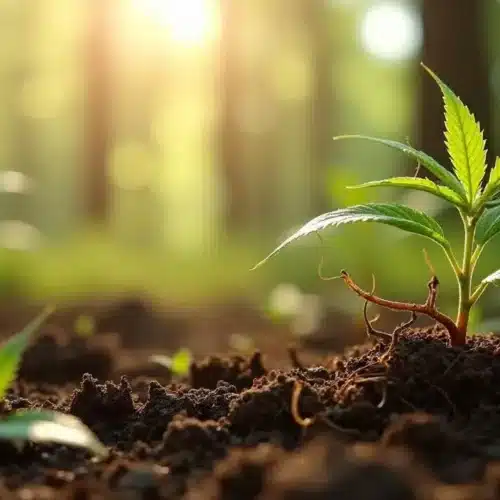 Rhizomes roots cannabis development in young plants during early growth stages.